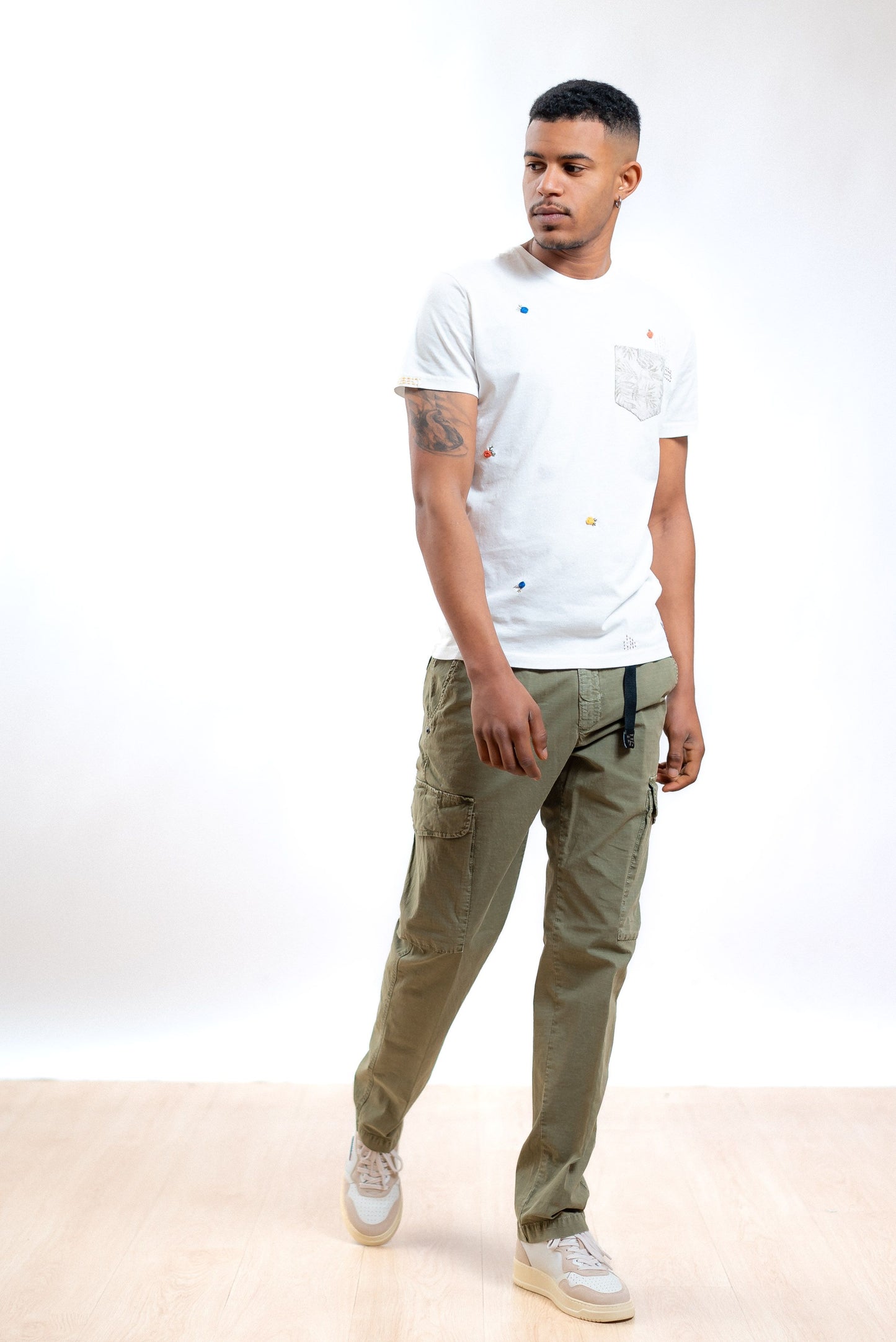 White sand uomo pantalone cargo con tasconi verde militare in cotone ripstop, intero