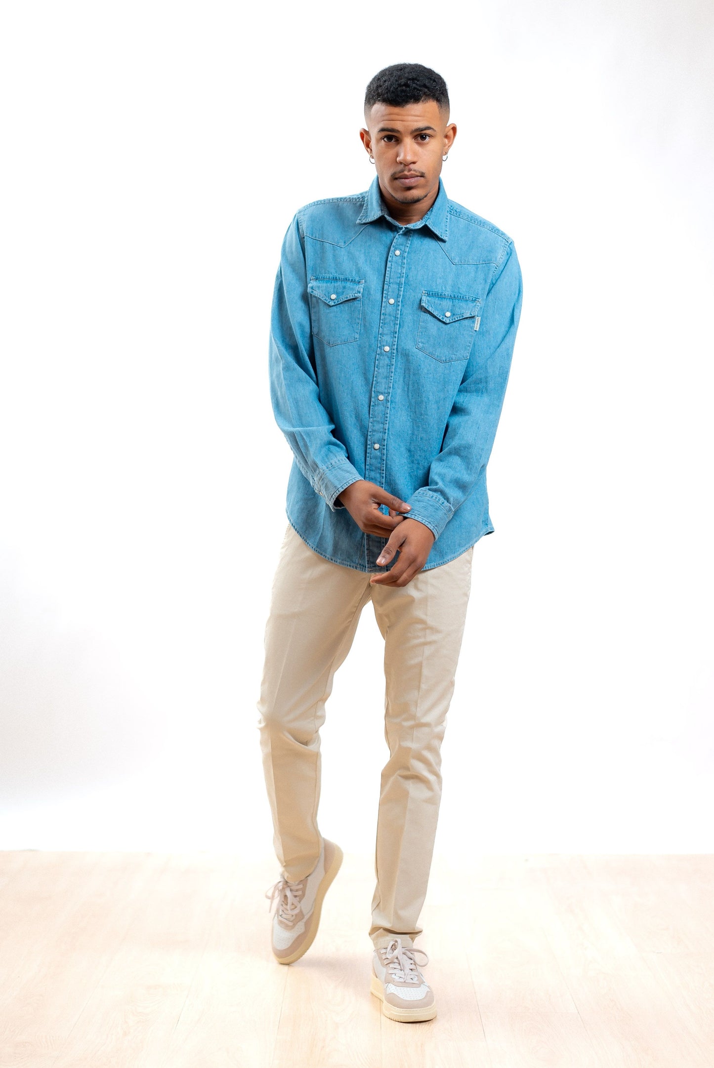 roy roger's camicia Martin in denim chiaro, intero