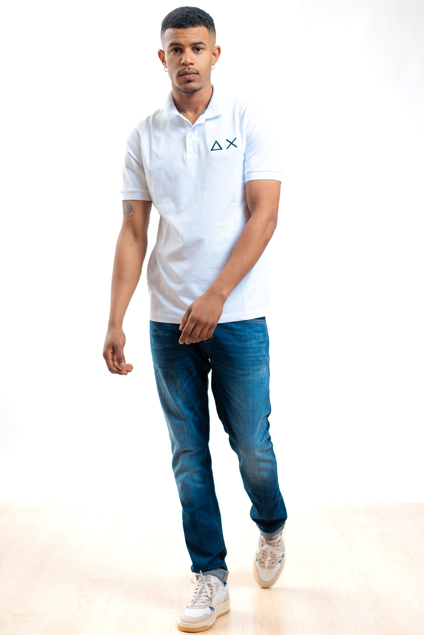 Sun68 uomo polo big logo bianca in piquet, intero