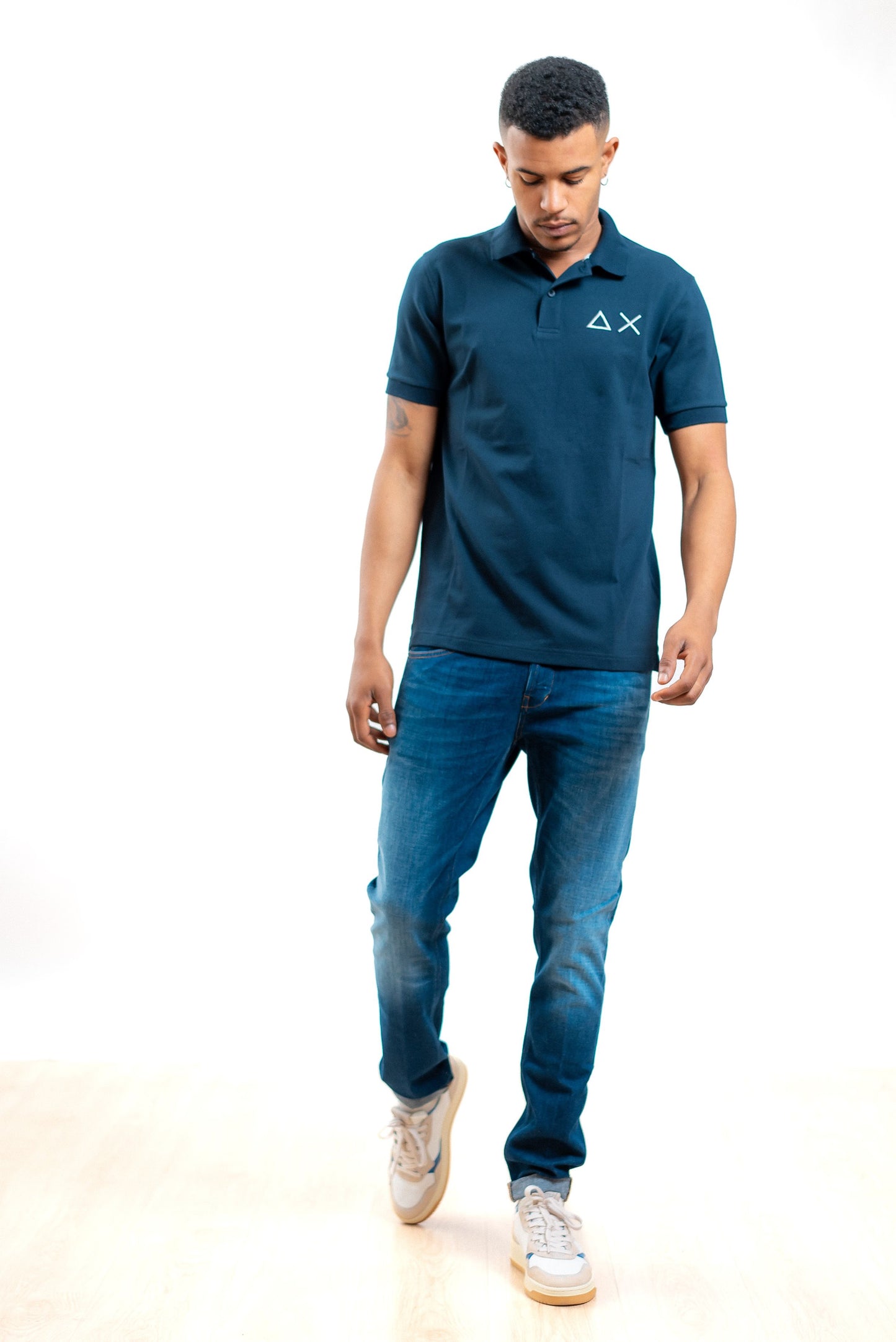 Sun68 uomo polo big logo blu in piquet, intero