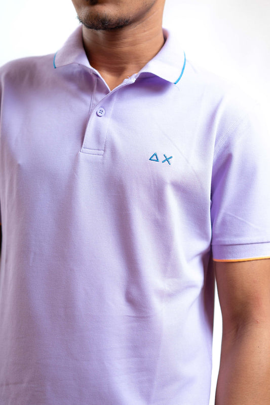 Sun68 uomo polo lilla in piquet con righe a contrasto e logo, dettaglio