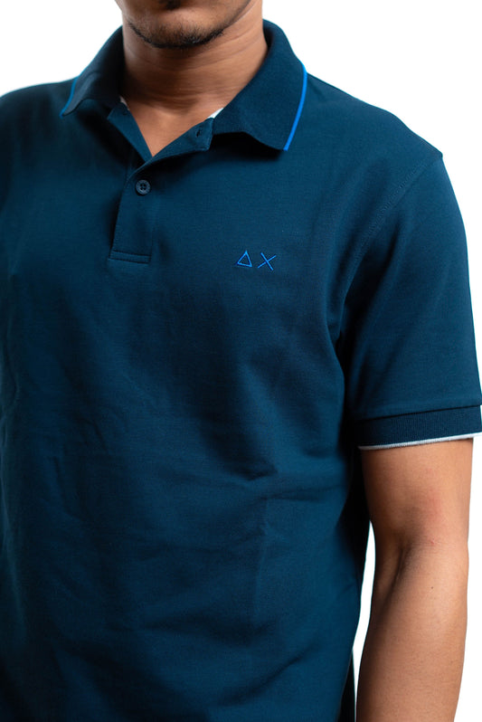 Sun68 uomo polo bianca in piquet con righe a contrasto e logo, dettaglio