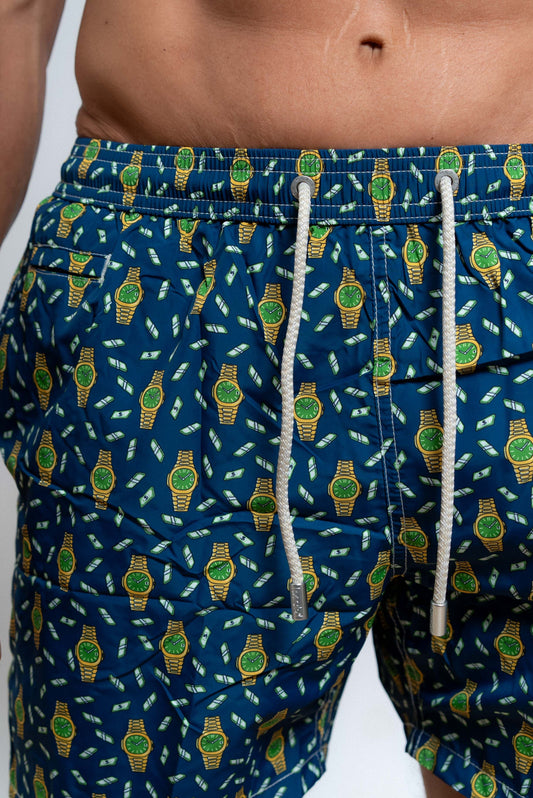 mc2 saint barth costume da uomo blu con fantasia orologi Hour Money, dettaglio