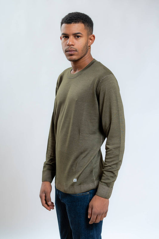 Cp Company Maglia verde a girocollo in lana merino, lato