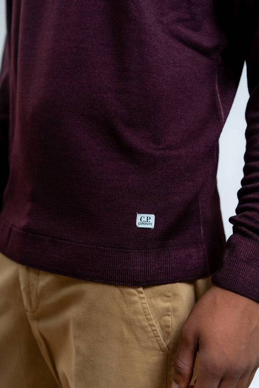 cp company maglia bordeaux a girocollo in lana merino, dettaglio