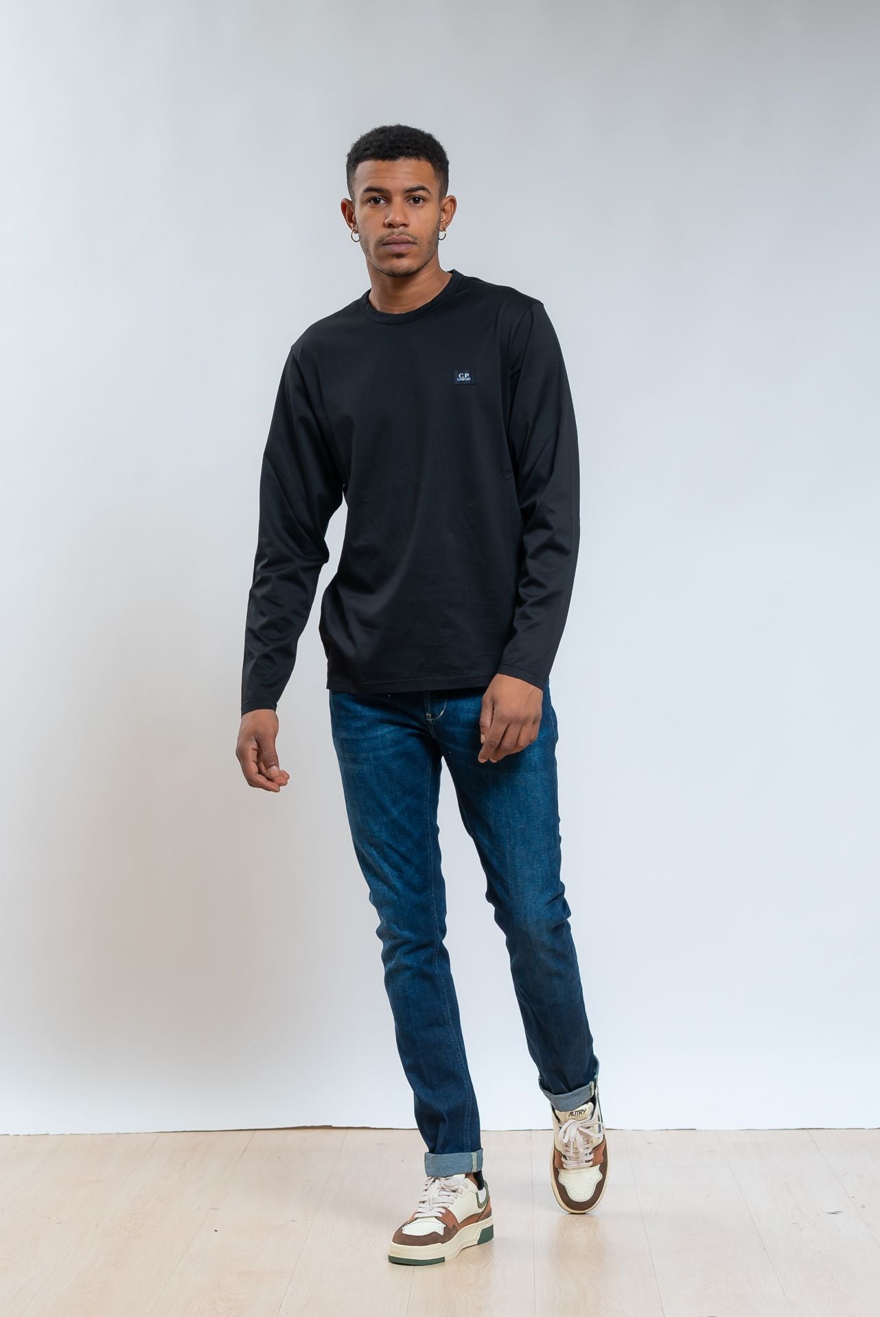 Cp company T-shirt a girocollo in jersey di cotone nero, intero