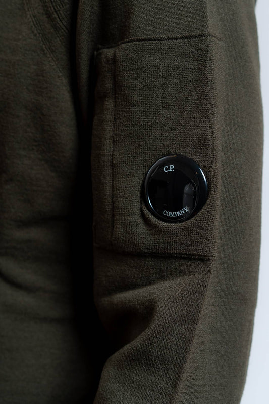 Cp Company Maglia A Girocollo Stitched in Lana verde, dettaglio