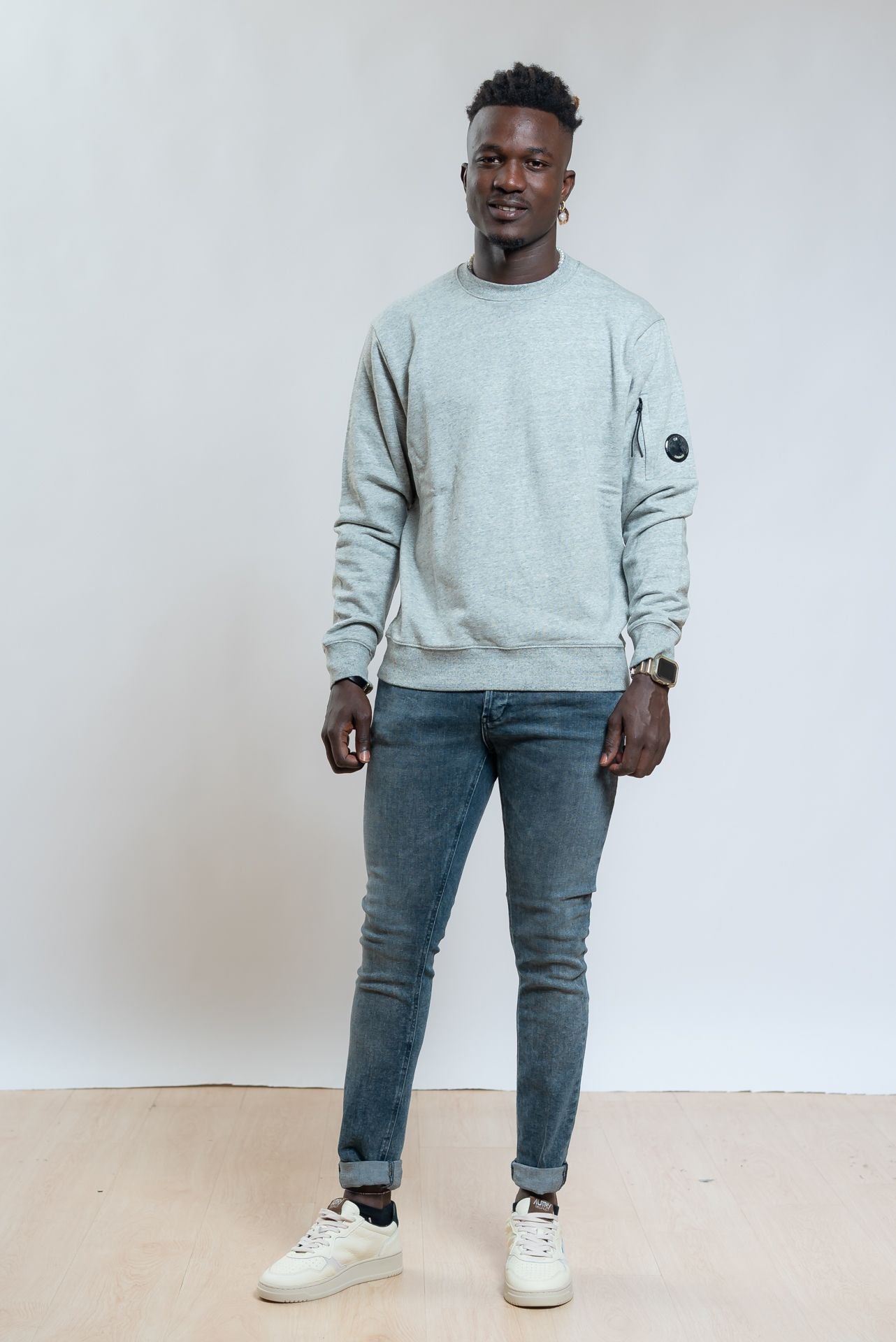 Cp Company Felpa Grigia a Girocollo Diagonal Raised, intero