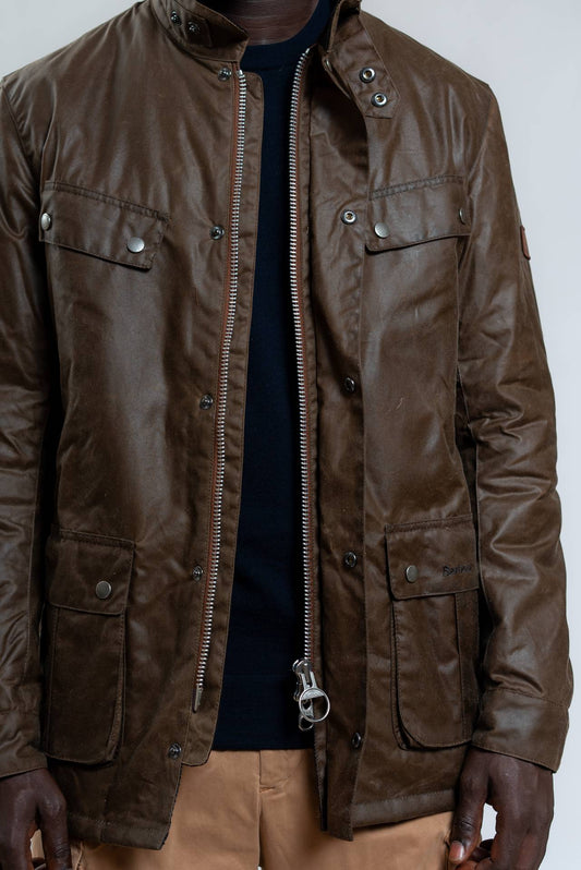 Barbour International Giacca Duke Marrone Cerata, dettaglio1