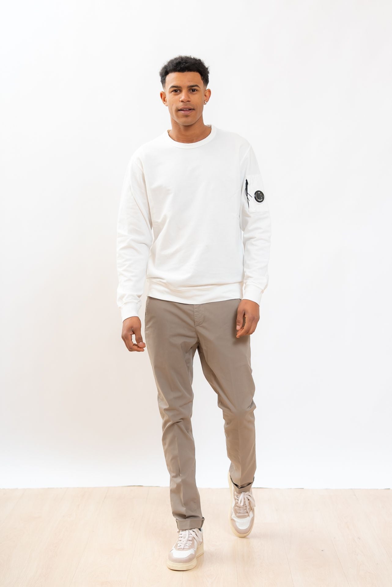 cp company Felpa Light Fleece a Girocollo Bianco, fronte