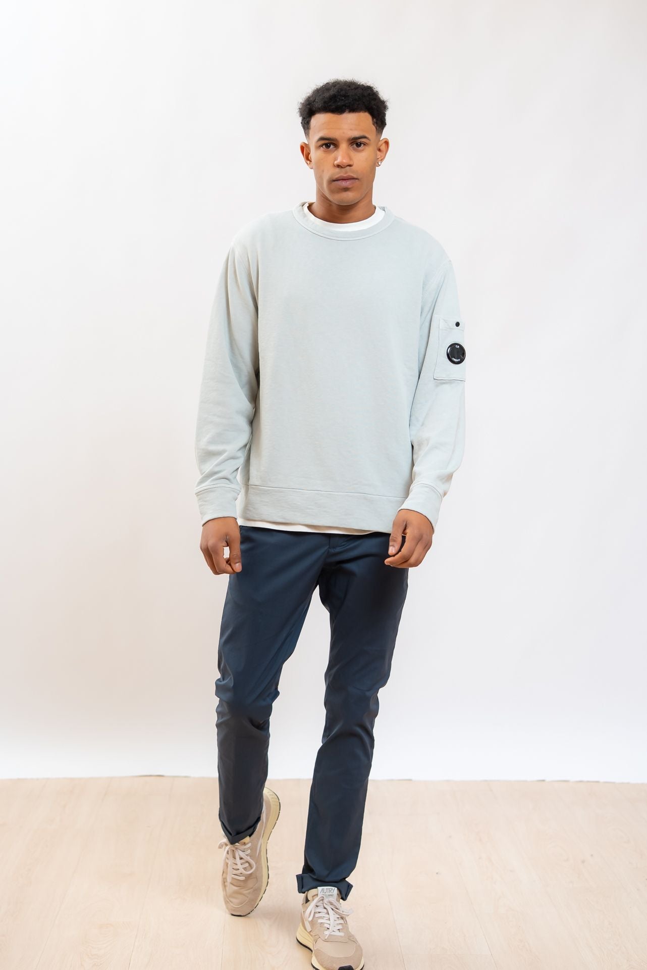 CP Company uomo Felpa Malfilé Fleece in Cotone Grigio, intero