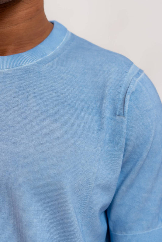 Kangra Cashmere T-shirt in Filo di Cotone Azzurra, dettaglio