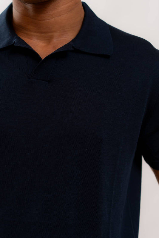 Kangra Cashmere Polo in Seta Blu, dettaglio