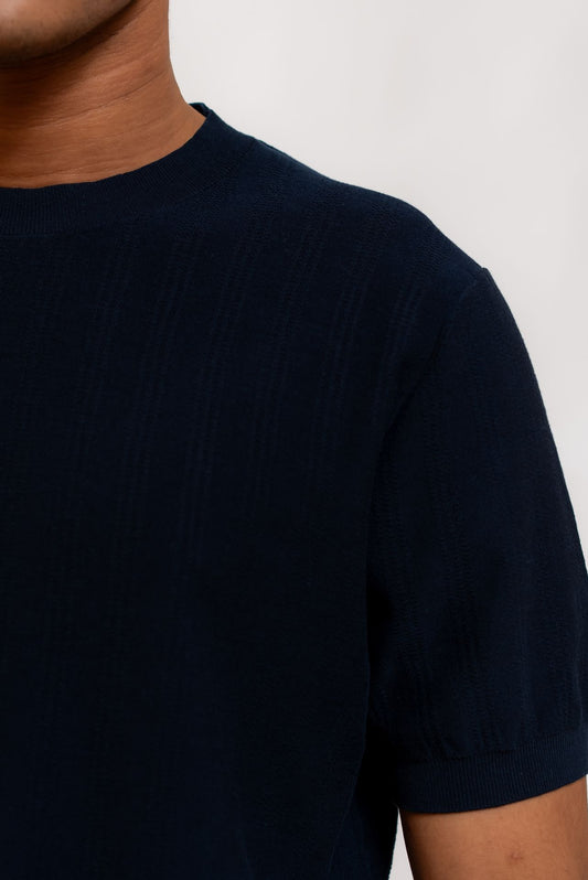 Kangra Cashmere T-shirt Blu in Filo di Cotone Lavorato, dettaglio