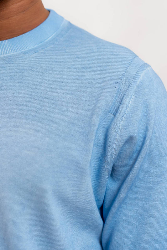 Kangra Cashmere Maglia In Filo di Cotone Celeste a Maniche Lunghe, dettaglio