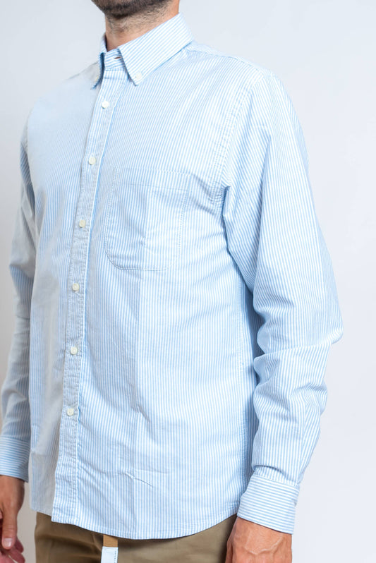 Camicia Cornell in Cotone Oxford a Righe Bianche e Celesti