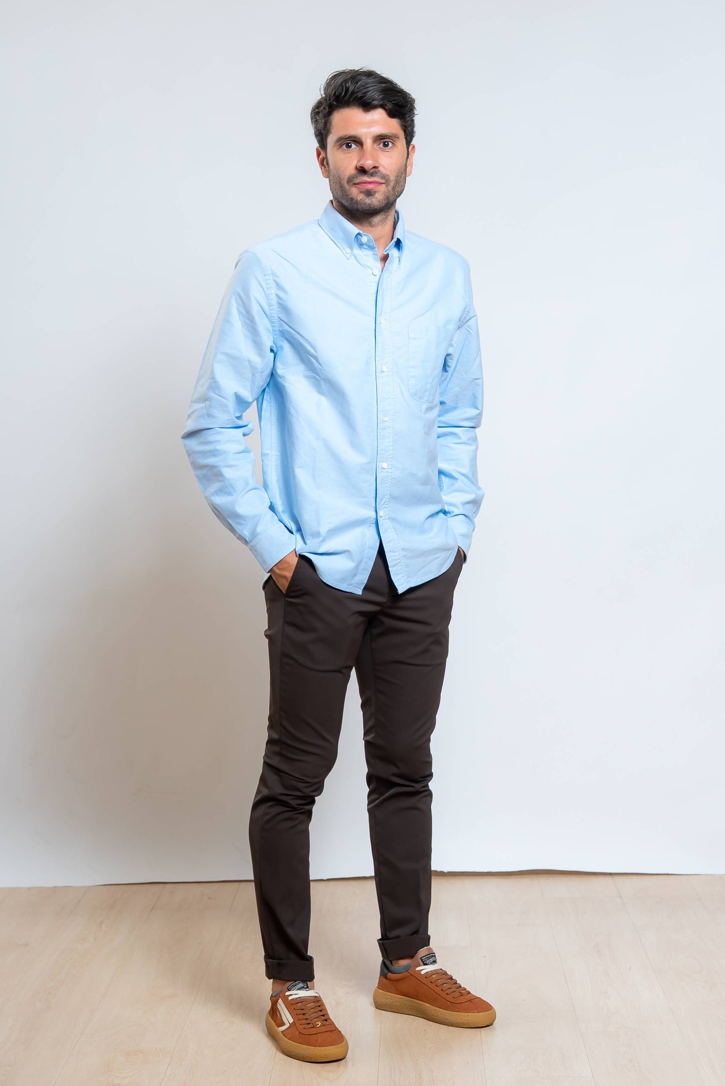 Camicia Cornell in Cotone Oxford Celeste