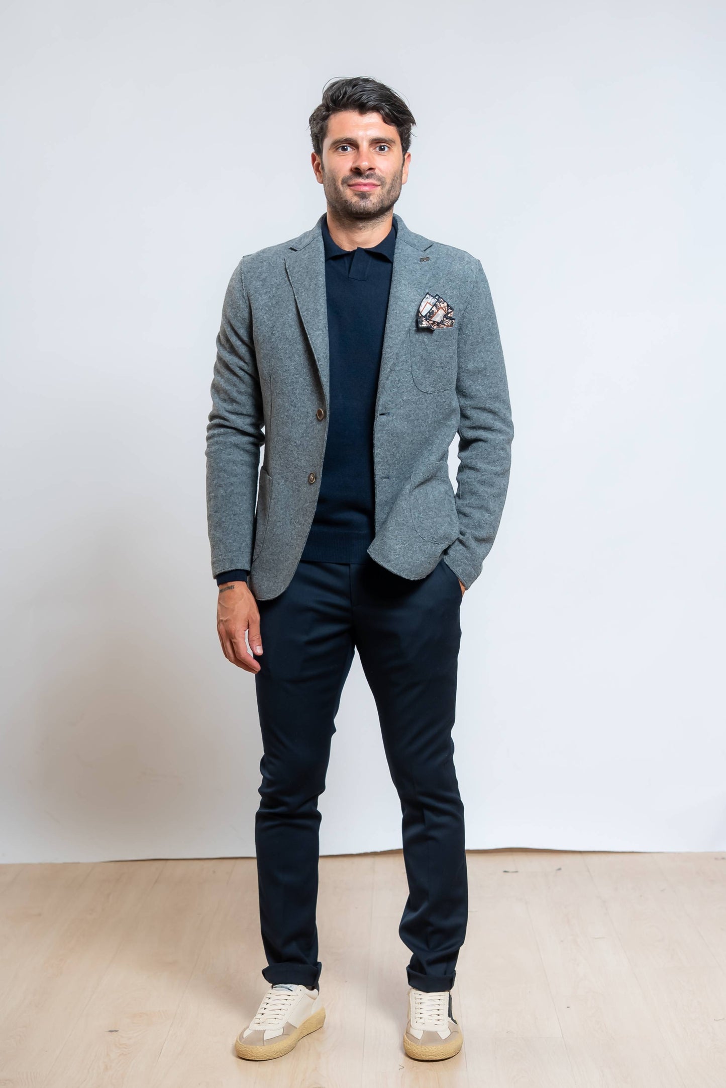 Giacca Monopetto Soft in Maglia Grigia