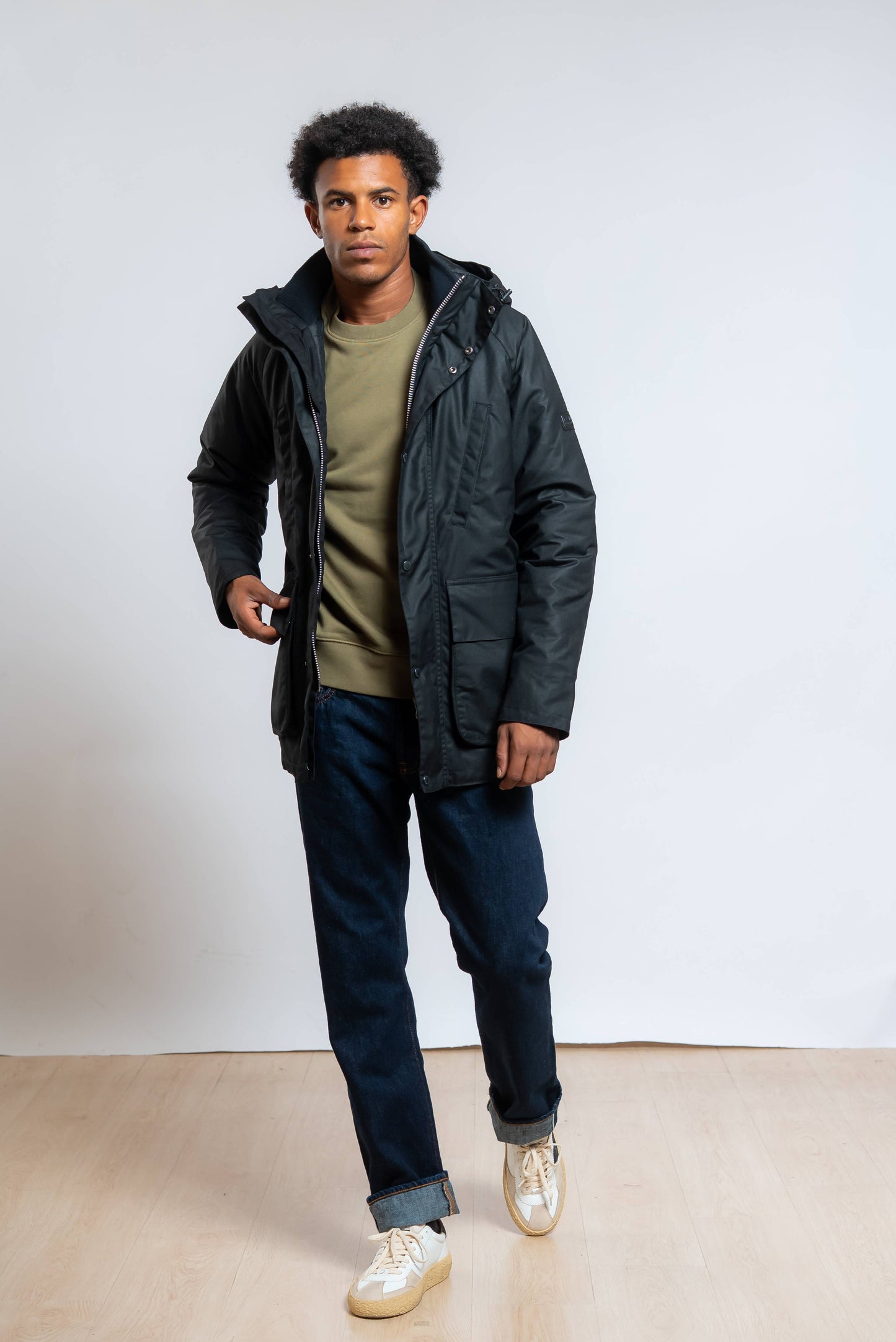 Giubbino Oakdale Wax in Cotone Cerato Nero