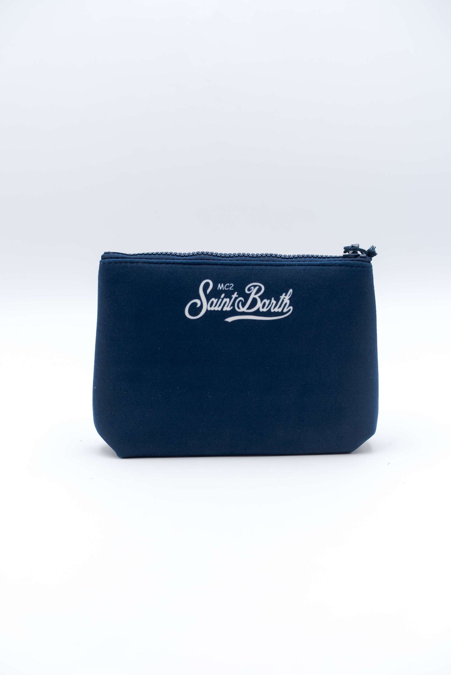 pochette aline w vacanze logo di mc2 saint barth in velluto e neoprene blu - visuale posteriore