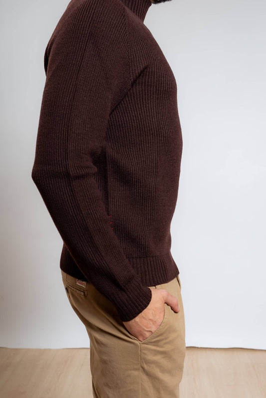 Maglione a Costine in Lana Marrone