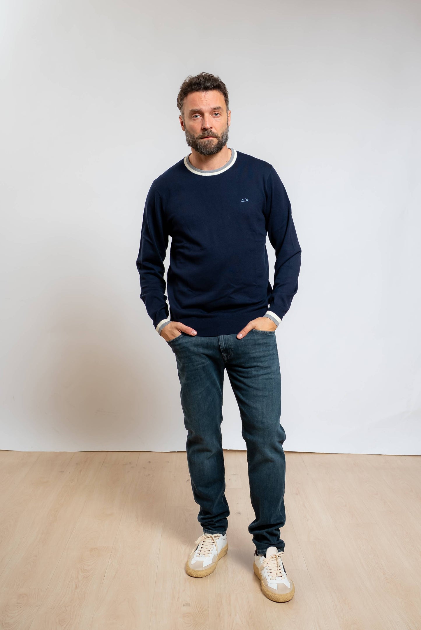 Maglia Stripes in Lana e Cotone Blu