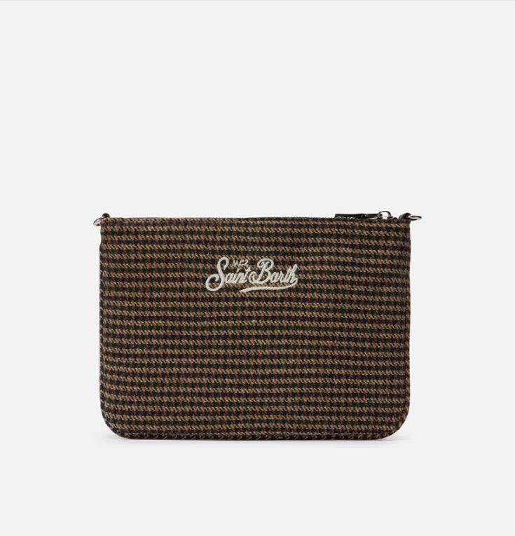 Borsa Parisienne con Tracolla Pied de Poule Marrone