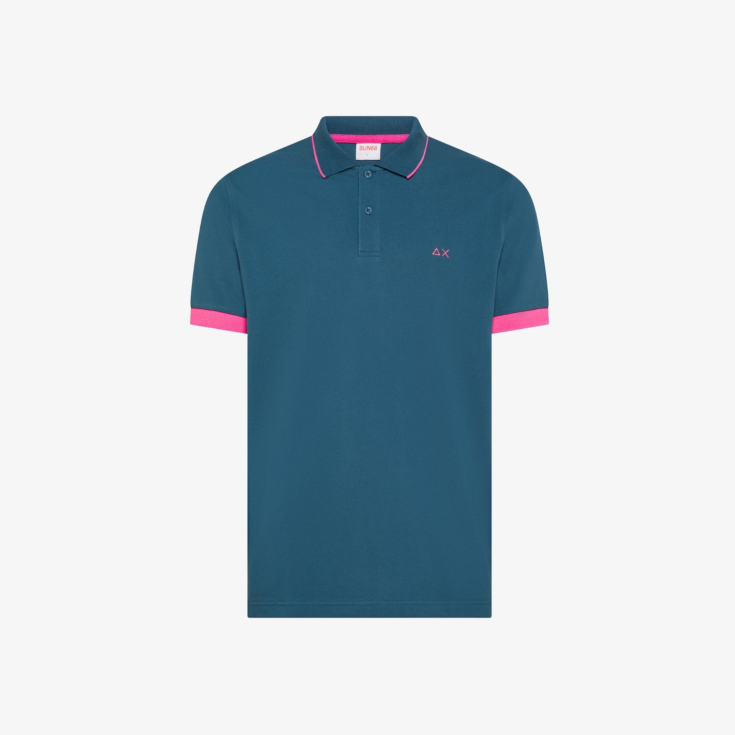 Polo in Piquet Blu con Orli a Contrasto