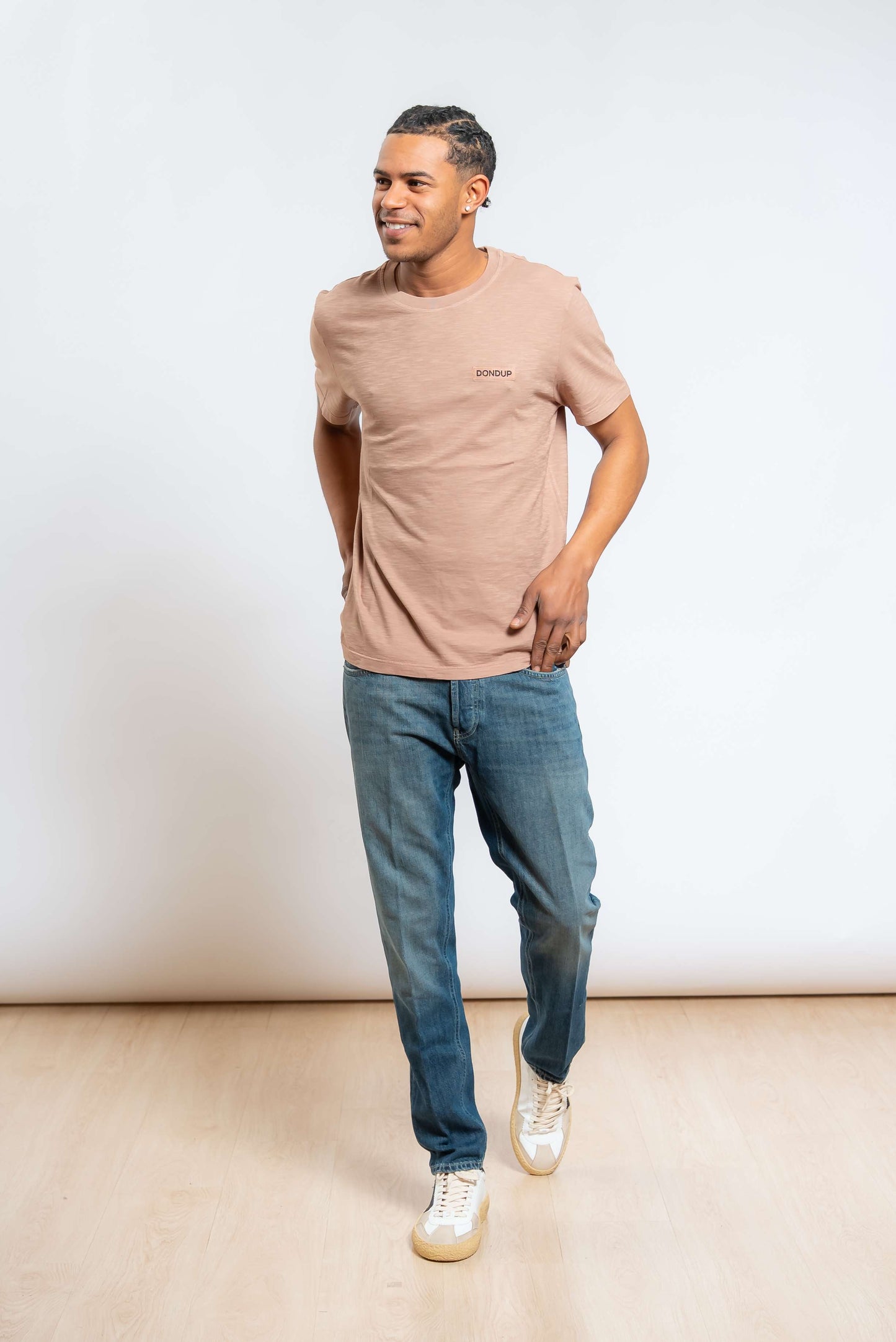 T-shirt a Girocollo in Cotone Fiammato Marrone