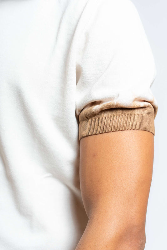 T-shirt Sonic in Maglia Panna con Dettaglio Marrone