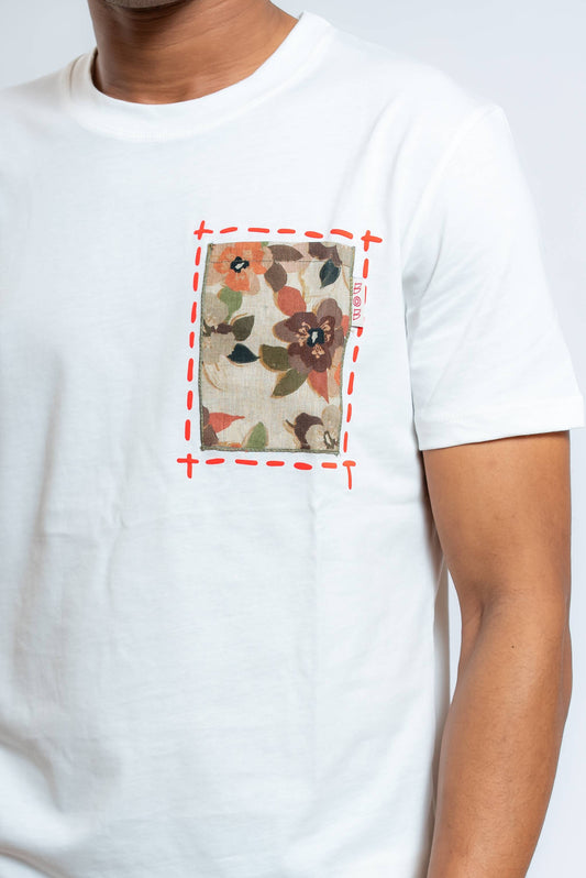 T-shirt Pocket Bianca con Taschino a Fantasia