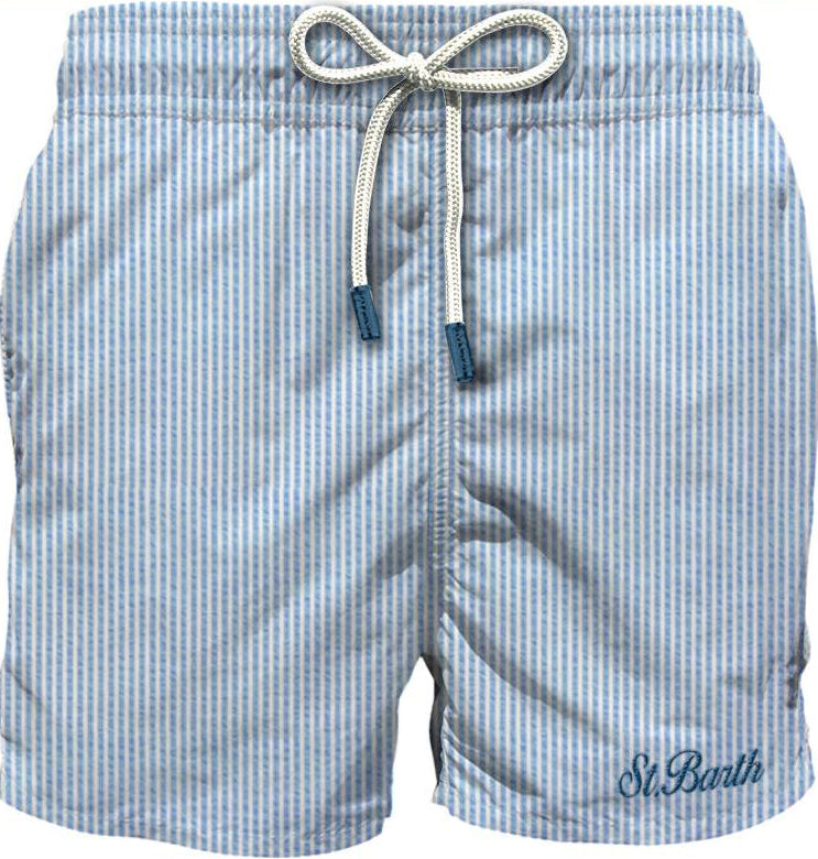 Costume da Uomo Seersucker a Righe Celesti e Bianche