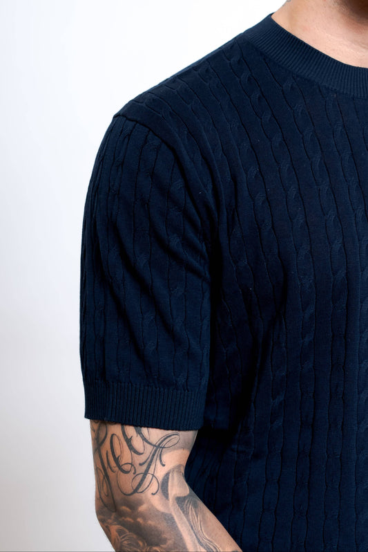 Maglia in Cotone Blu Lavorata