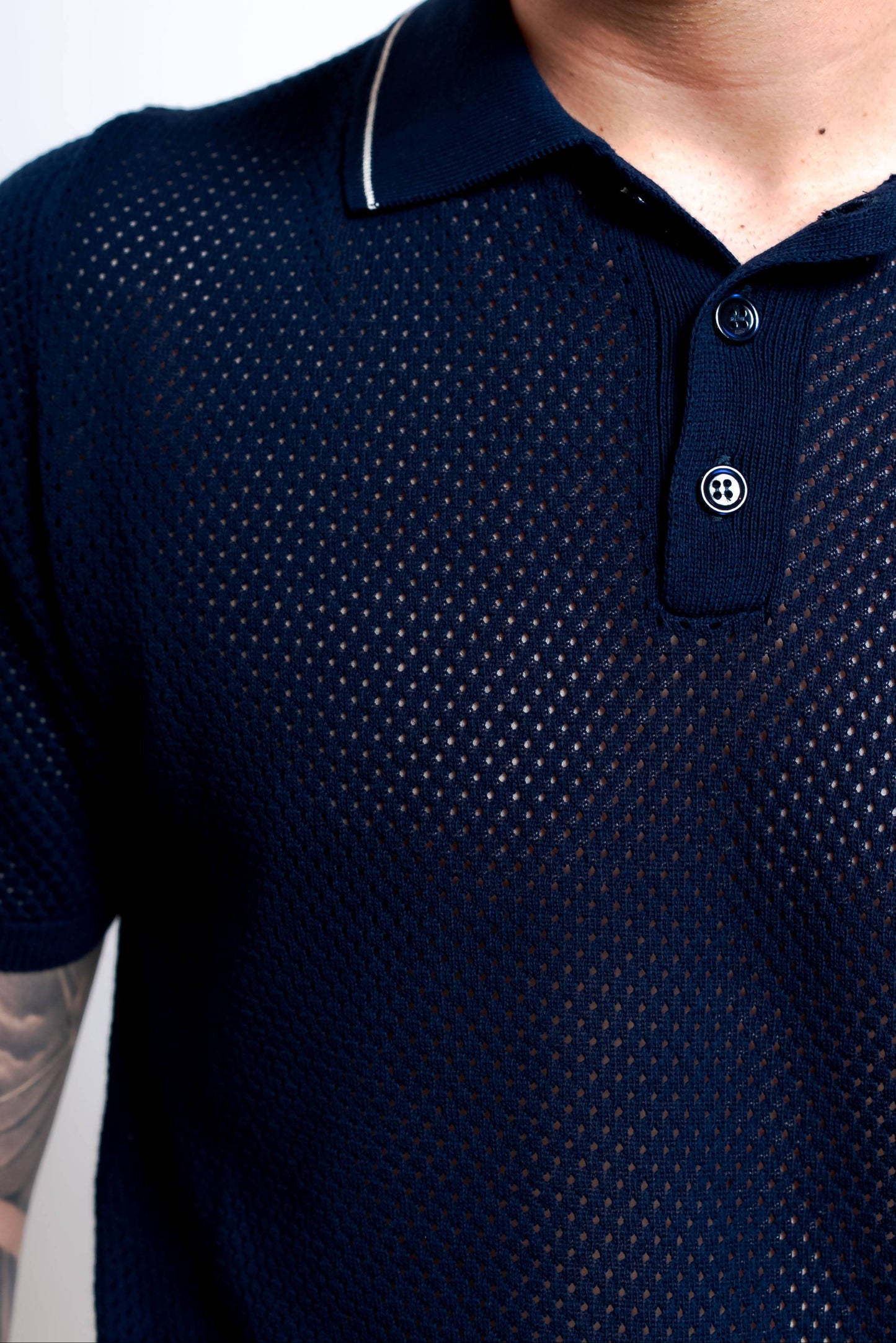 Polo Traforata in Cotone Blu