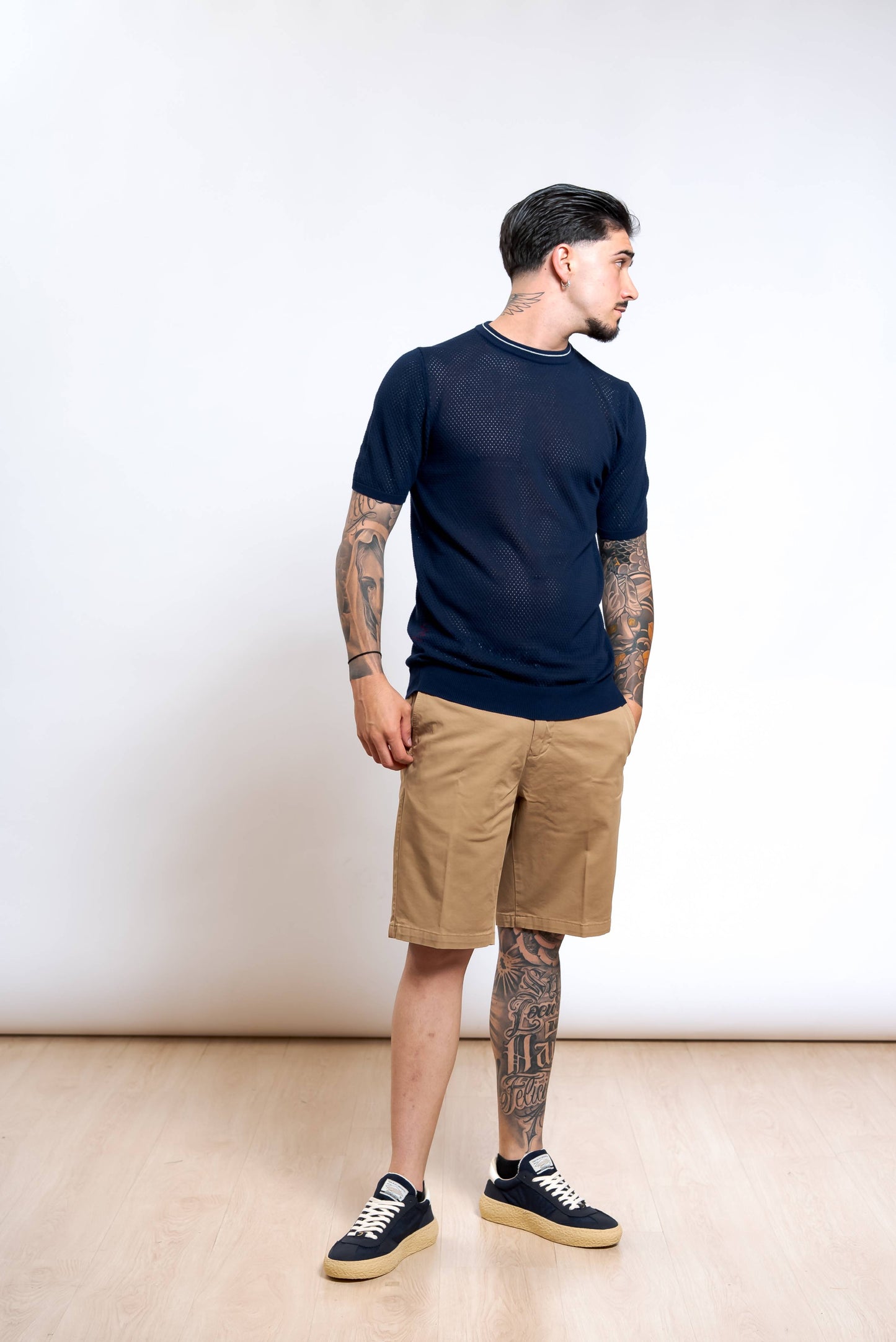 T-shirt Traforata in Cotone Blu