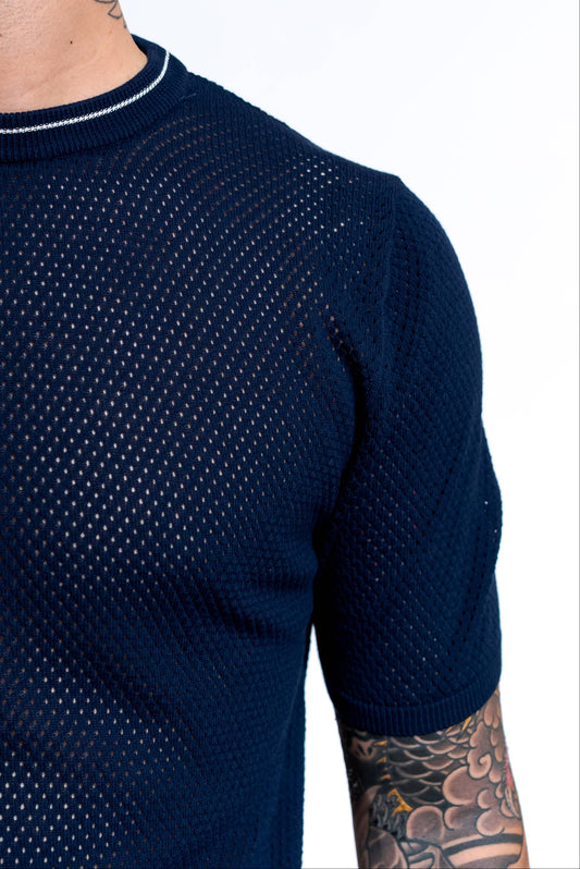 T-shirt Traforata in Cotone Blu
