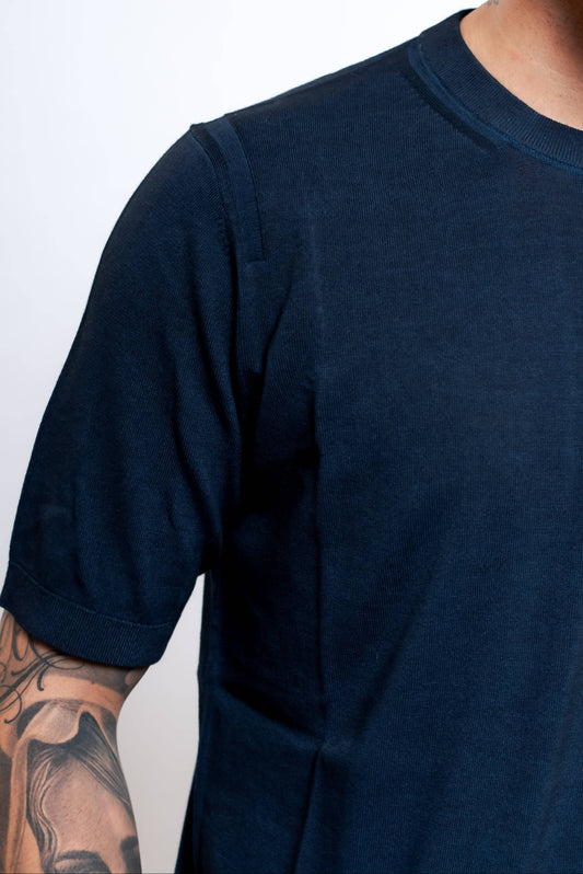 T-shirt in Maglia di Cotone Lavato Blu