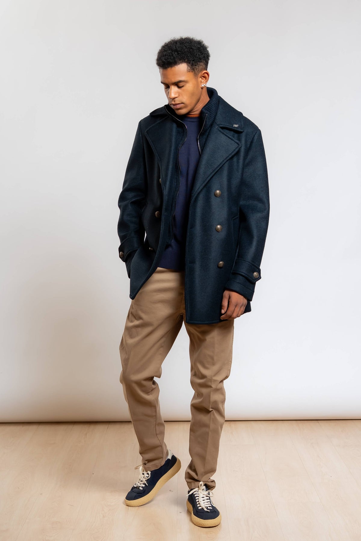 Cappotto Simon Doppiopetto con Pettorina Blu