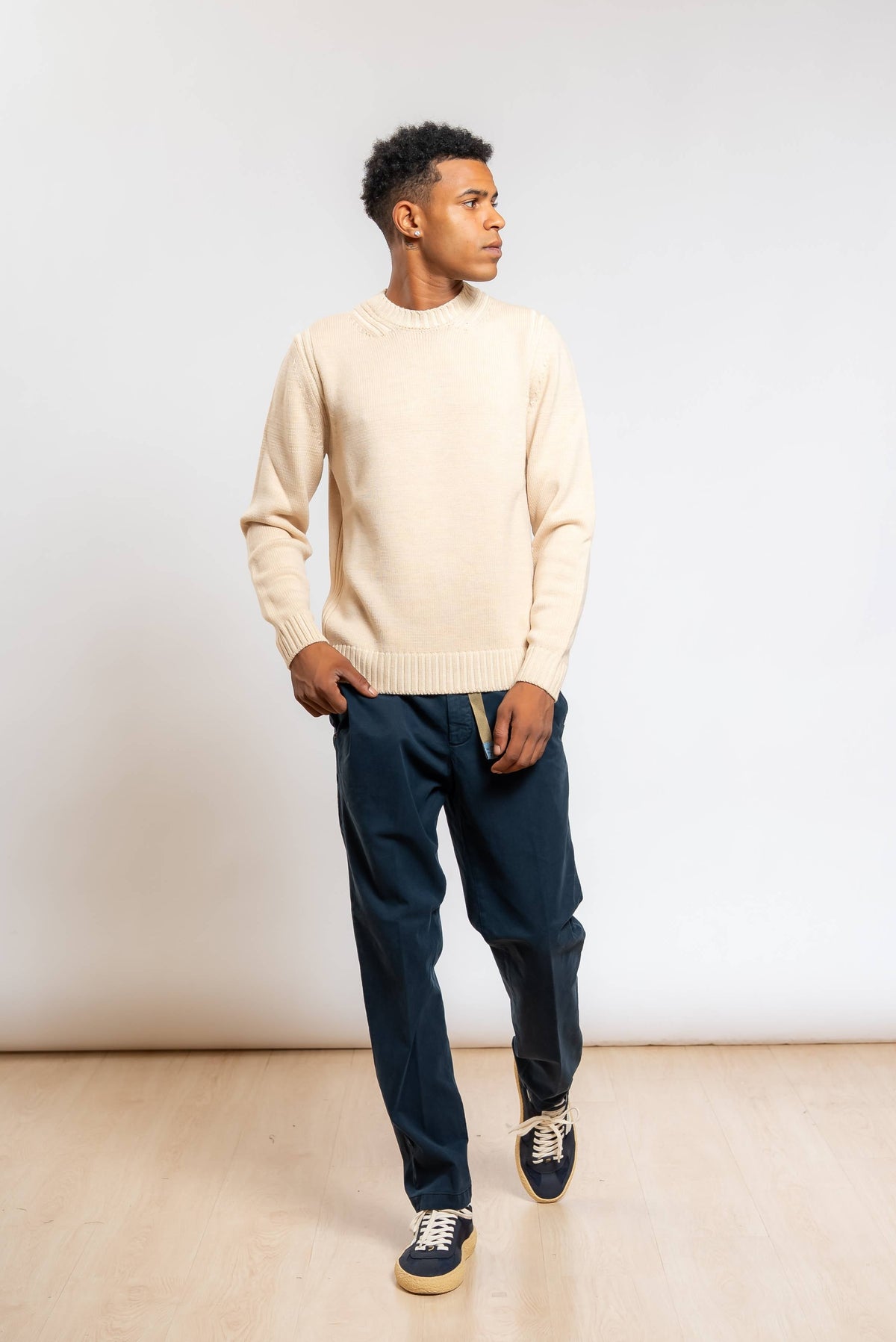 Maglione a Girocollo in Lana Beige
