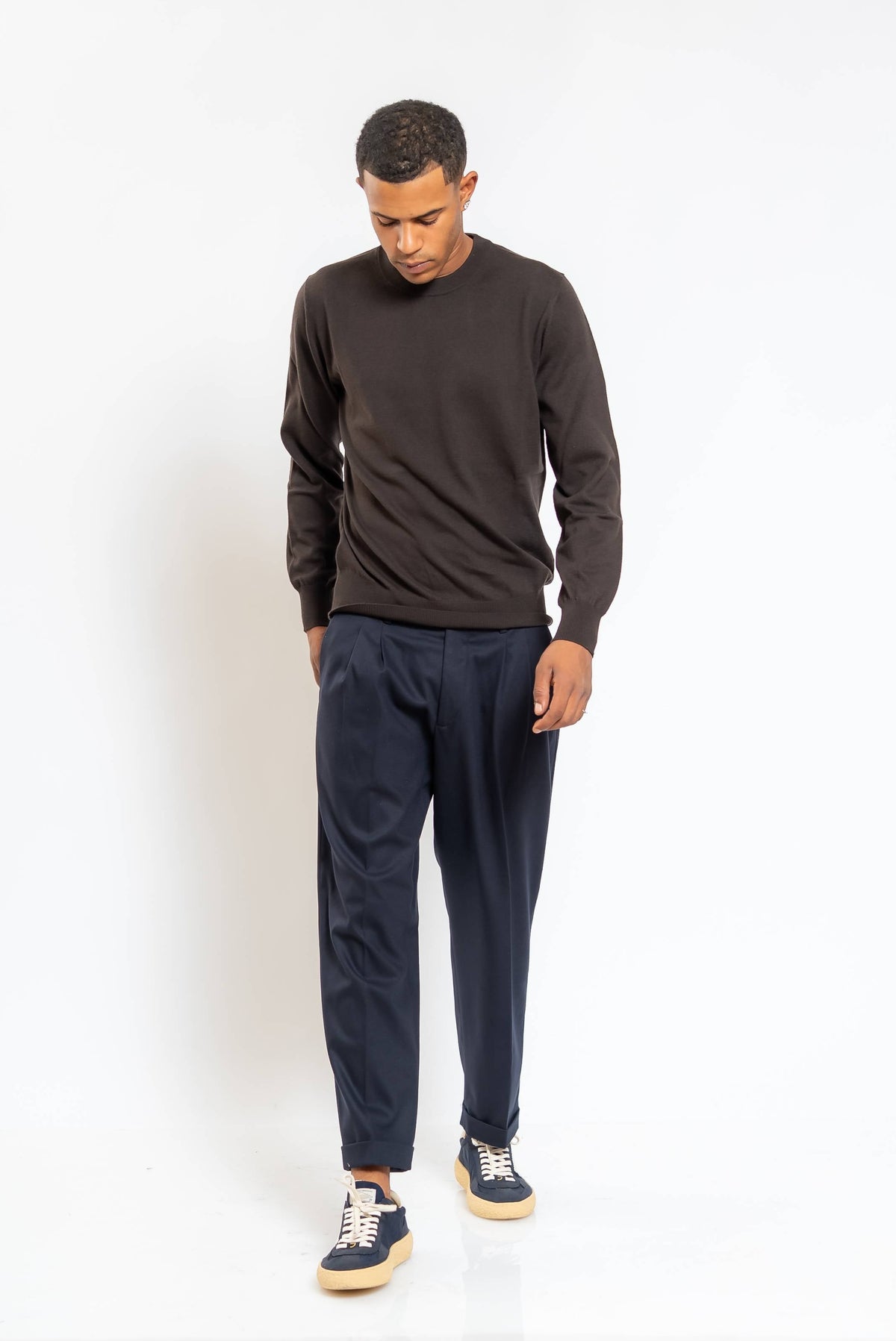 Pantalone Sartoriale Effetto Lana Blu