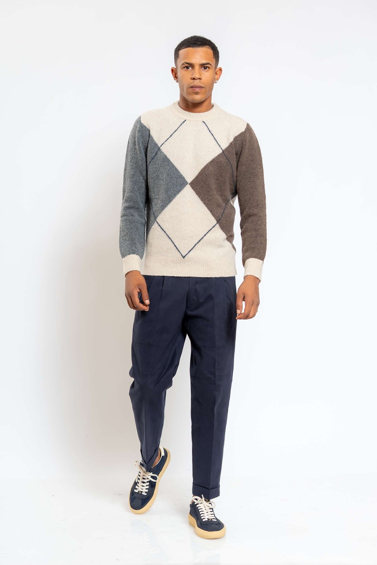 Pantalone Sartoriale in Cotone Blu con Pinces