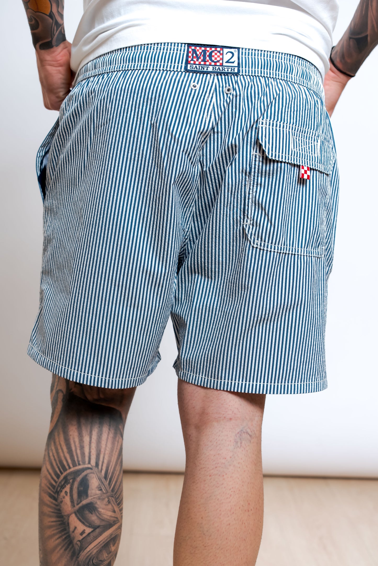 Costume da Uomo Seersucker a Righe Blu e Bianche