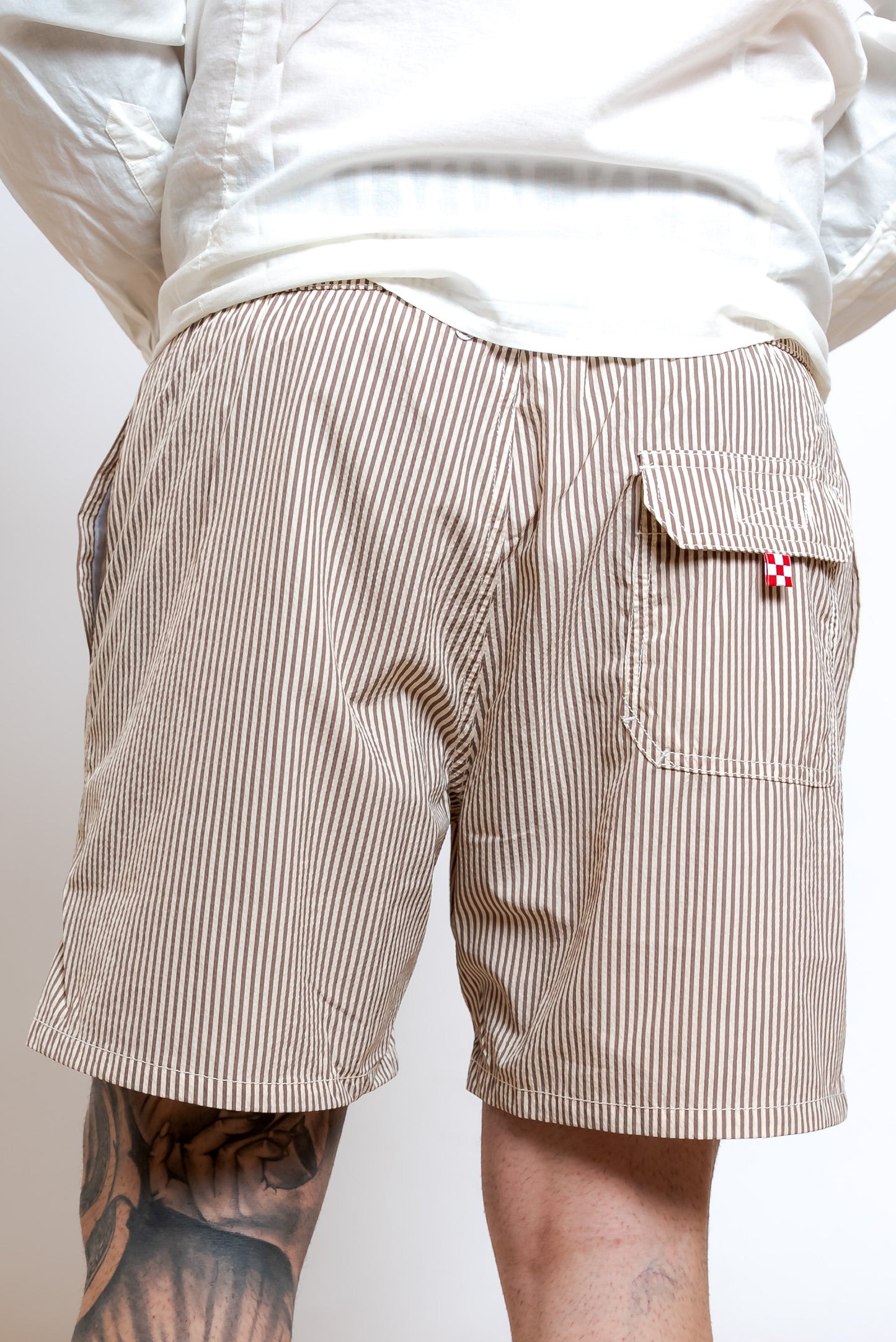 Costume da Uomo Seersucker a Righe Marroni e Bianche