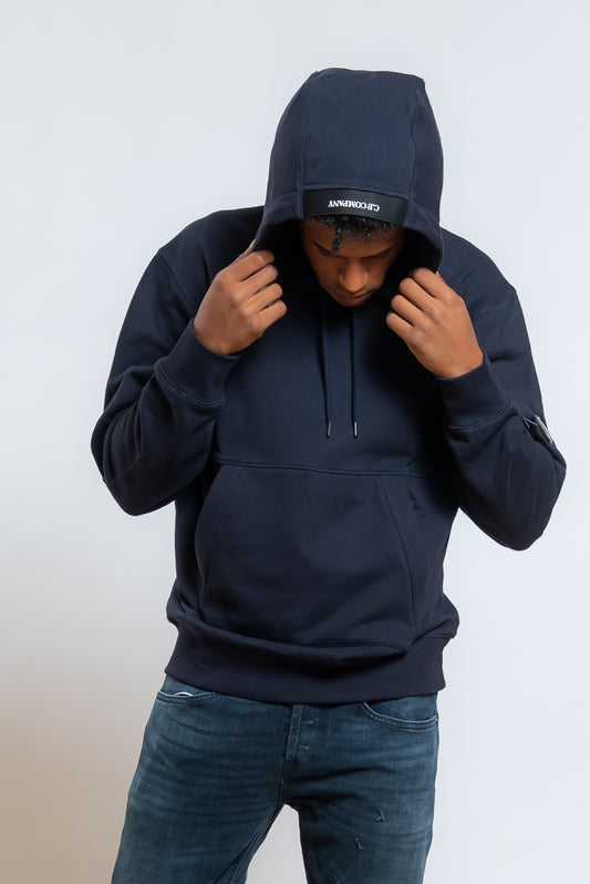 Felpa Hooded Diagonal Raised Fleece in Cotone Blu