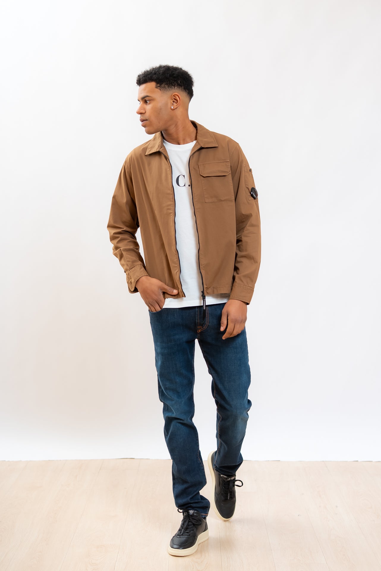 Camicia Overshirt Marrone con Zip in Cotone