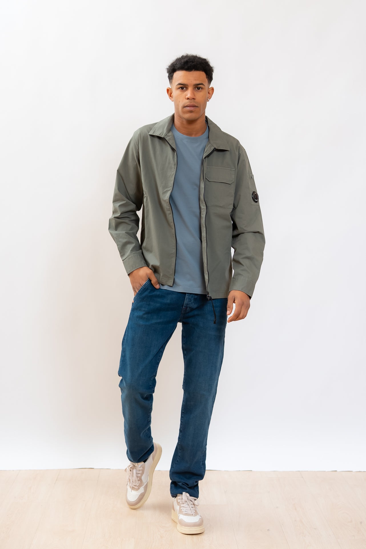 Camicia Overshirt Verde con Zip in Cotone