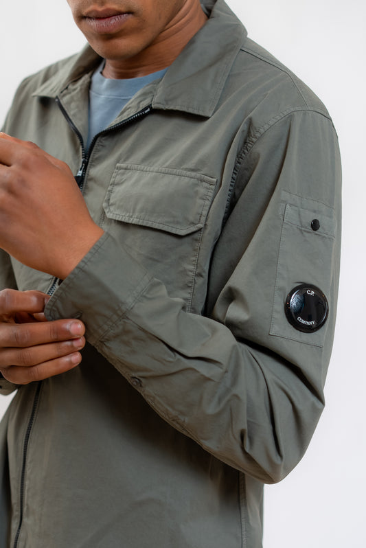 Camicia Overshirt Verde con Zip in Cotone