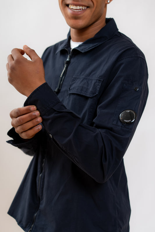 Camicia Overshirt Blu con Zip in Cotone