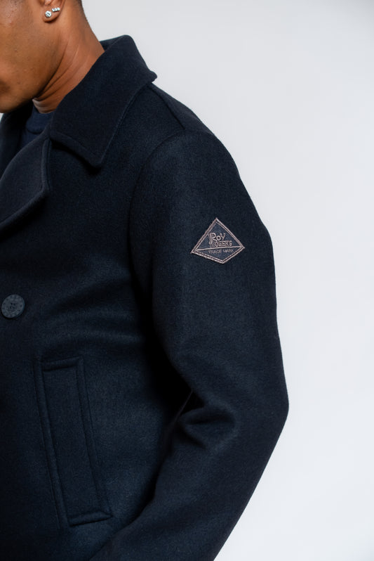 Cappotto Melton Doppio Petto in Lana Blu