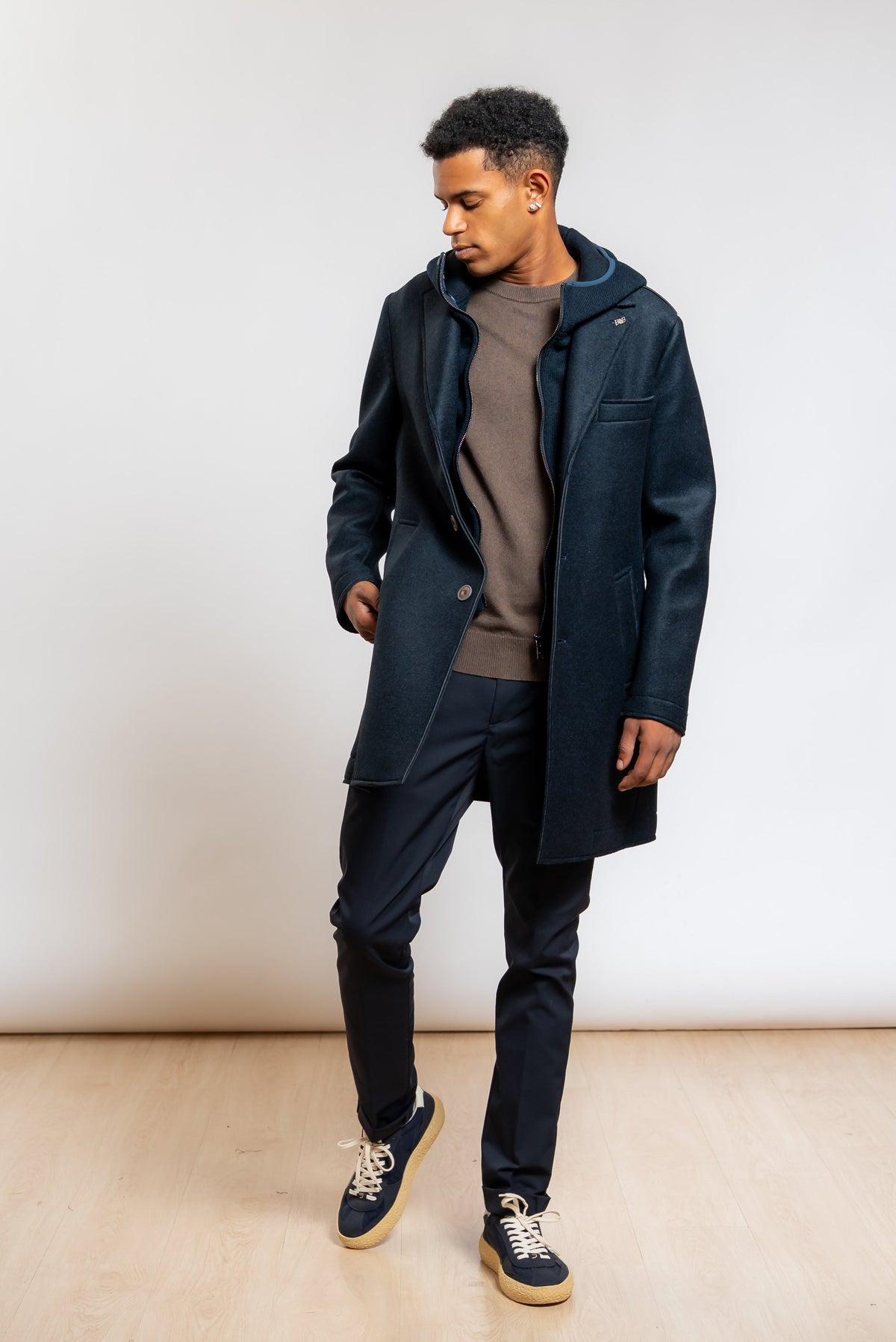 Cappotto Andy Monopetto Con Cappuccio in Maglia Blu